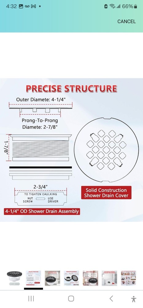Enhon 4 1/4 OD shower Drain Assembly