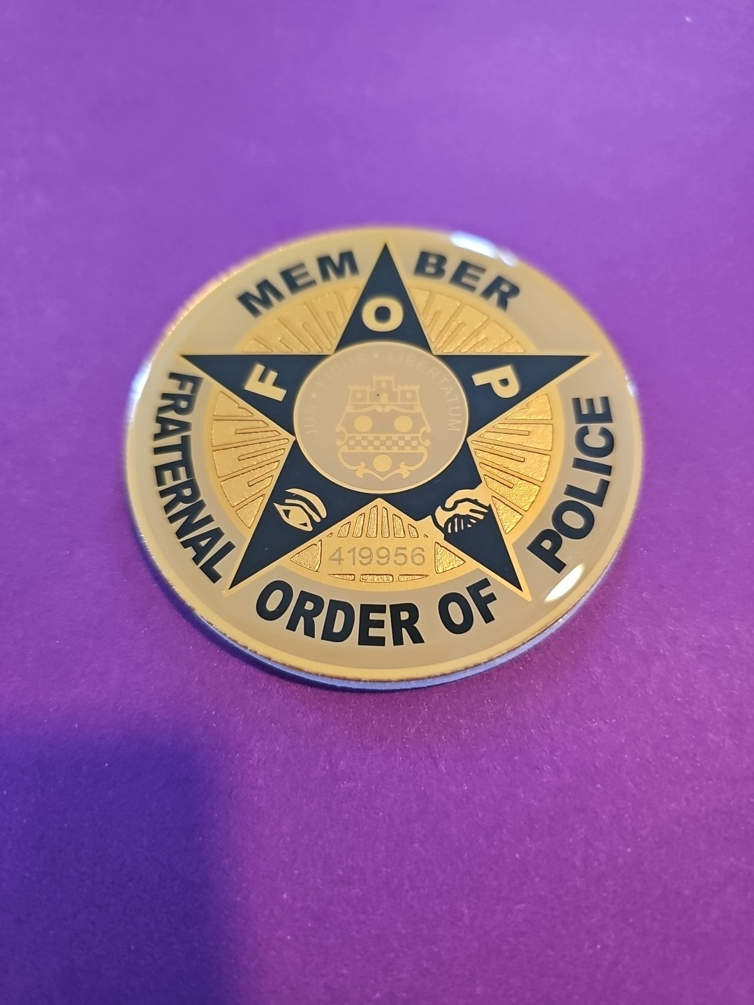 Fraternal Order Of Police 3" Thick Padded Hard Plastic Stick On Emblem Disc NEW