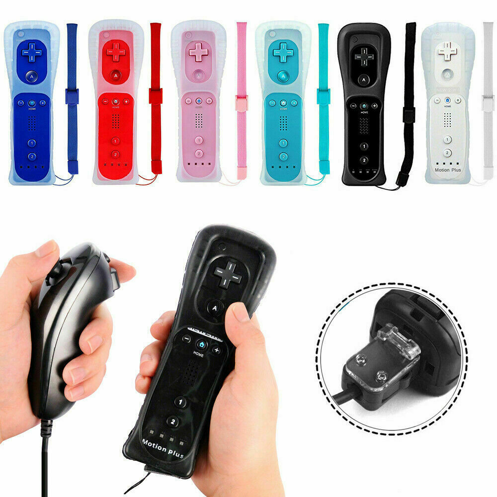 Built in Motion Plus Remote Nunchuck Controller + Case for Nintendo Wii / Wii U