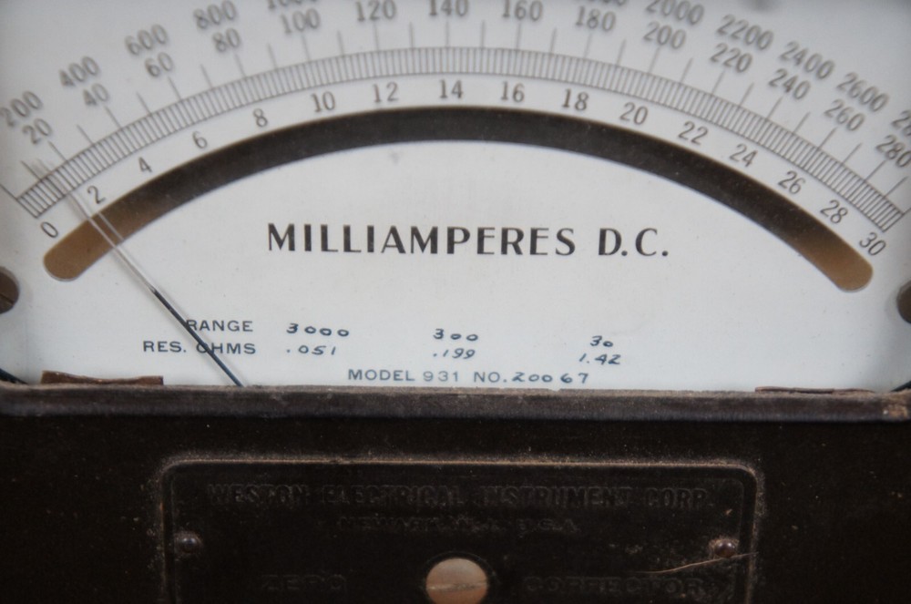Weston Electrical Zero Corrector DC Milliamperes Volt Meter Model 931