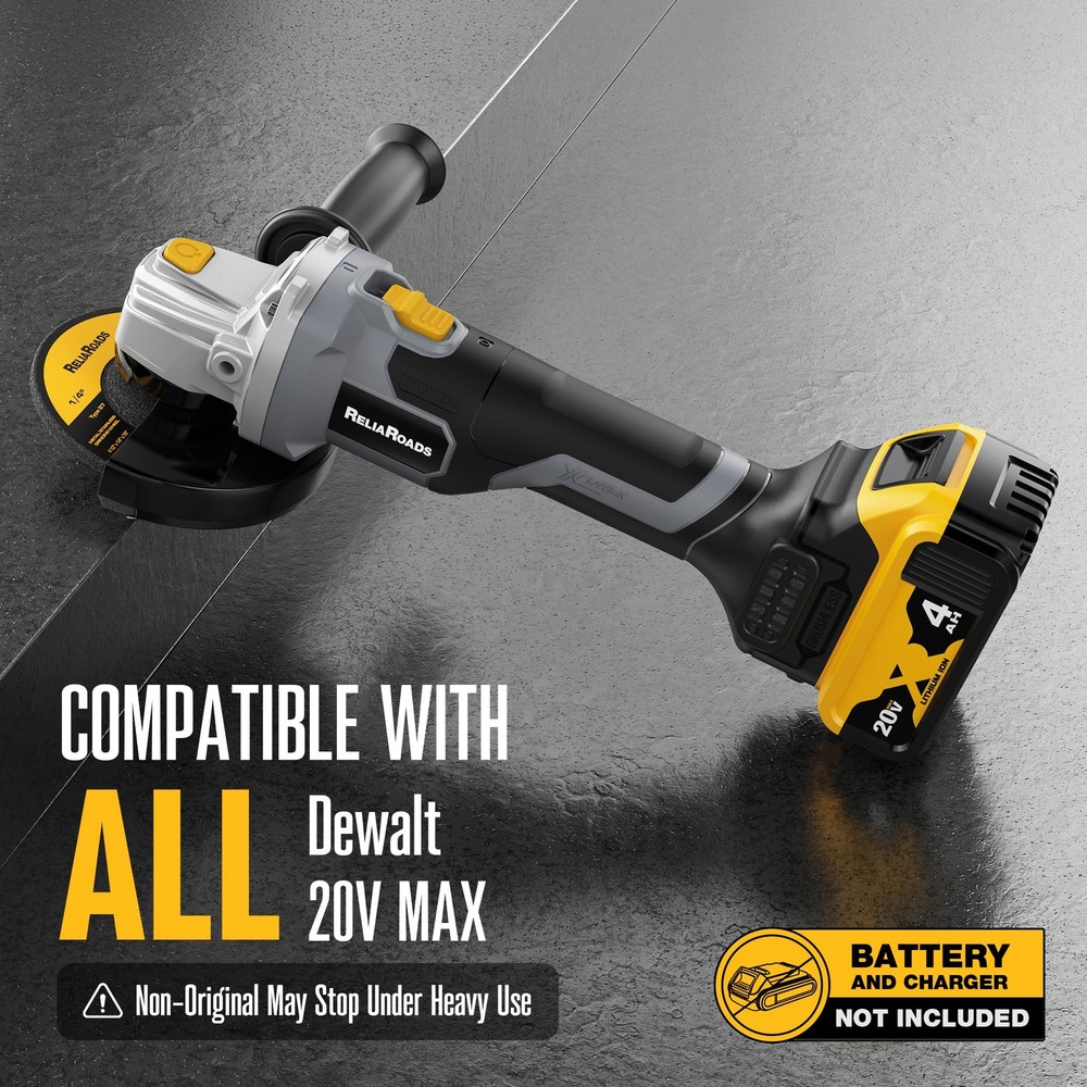 ReliaRoads 20V Brushless Cordless Angle Grinder, 4-1/2 Grinder, Compatible wi...