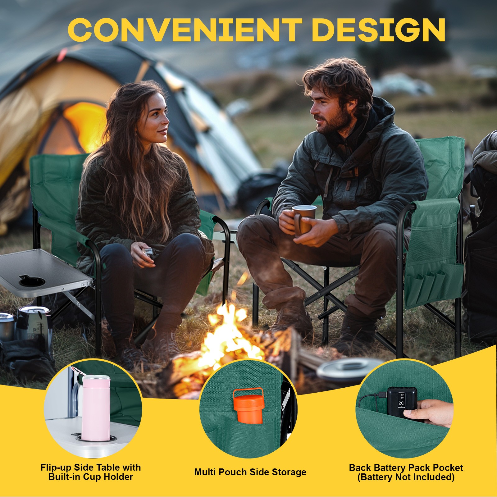 Oversize Folding Camping Chair Outdoor Heavy Duty Director Chair with Side Table