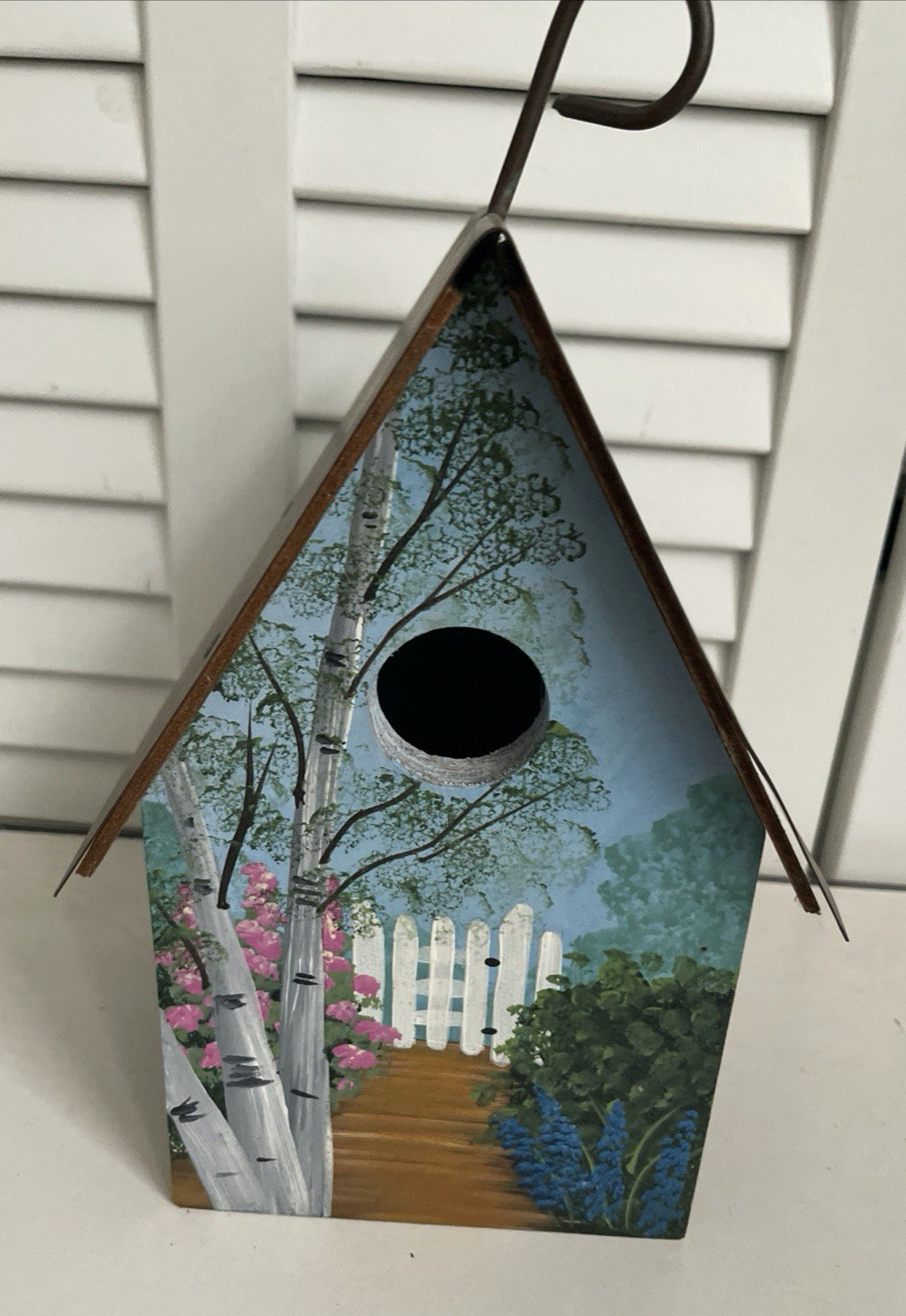 Vtg Hand Painted Birdhouse Copper Roof Polly's Perch similar 'The Art Dept' 1996
