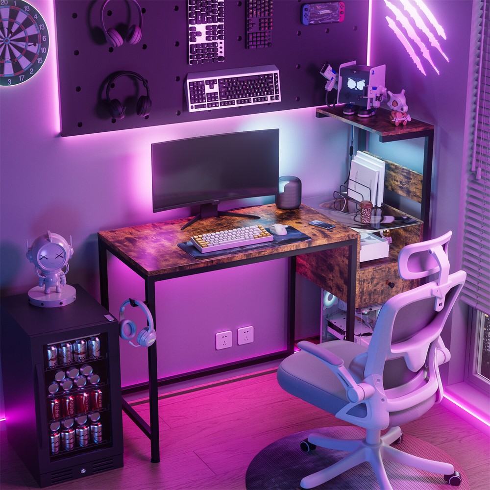 Computer Desk Home Office Desk Writing Table Study Workstation with Shelves