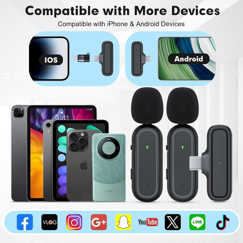 Wireless Lavalier Microphone with Charging Case for Android iPhone iPad Vlog Mic