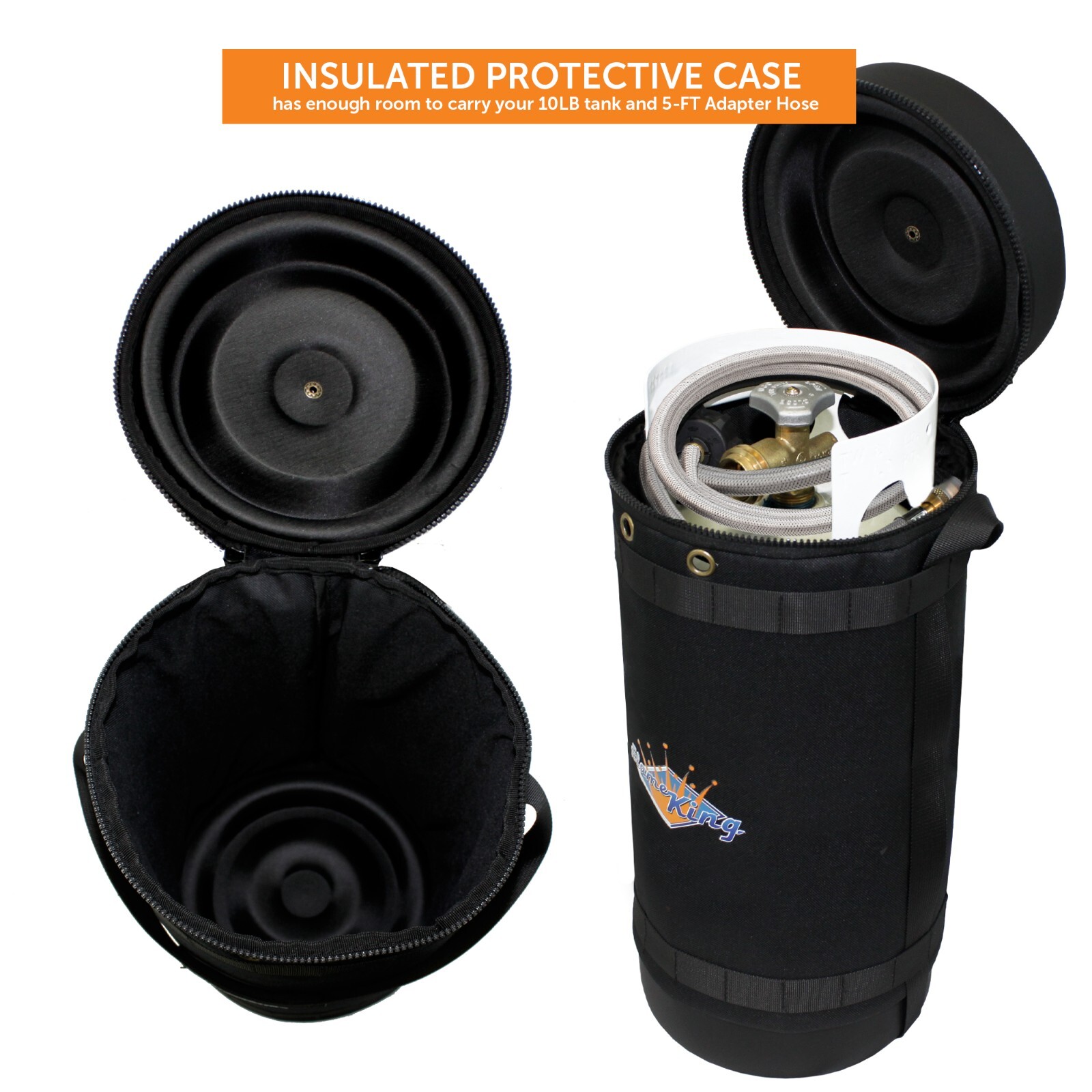Insulated Protective Carrier, 10 lb Propane Tank & Steel Adapter Hose, Outdoors