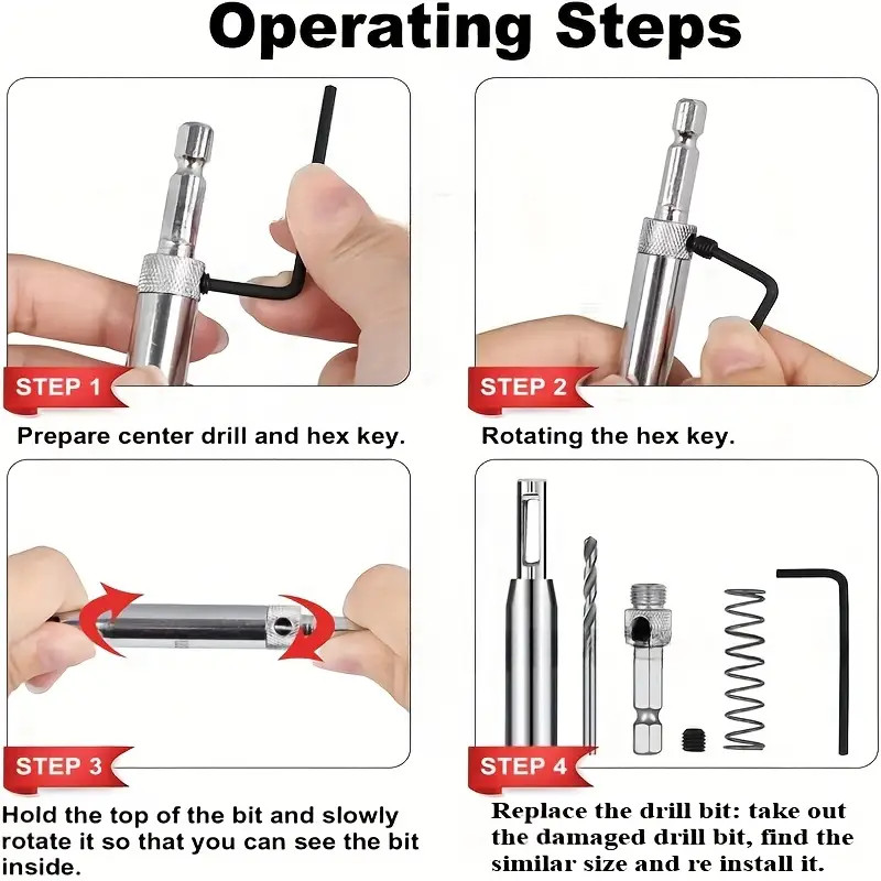 Self Centering Hinge Hardware Drill Bit Set 3 Pcs Pilot Hole Guides Door Window