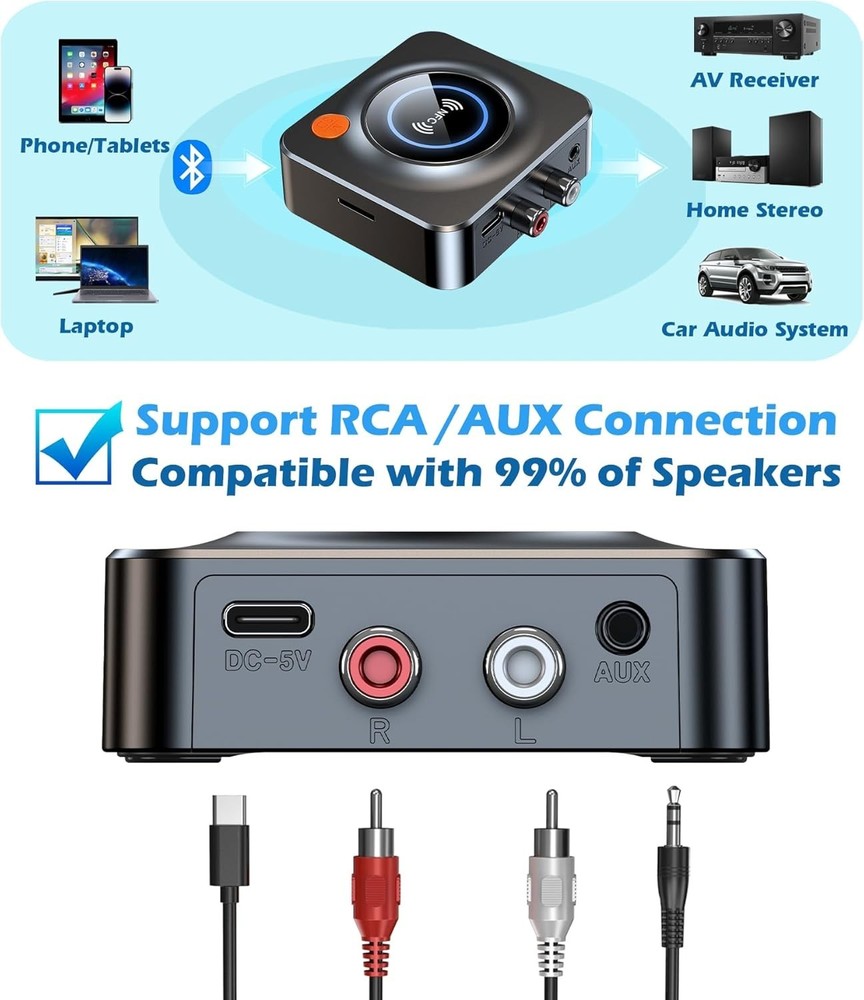 Bluetooth Receiver for Home Stereo, AUX RCA to Bluetooth Adapter for Old Speaker