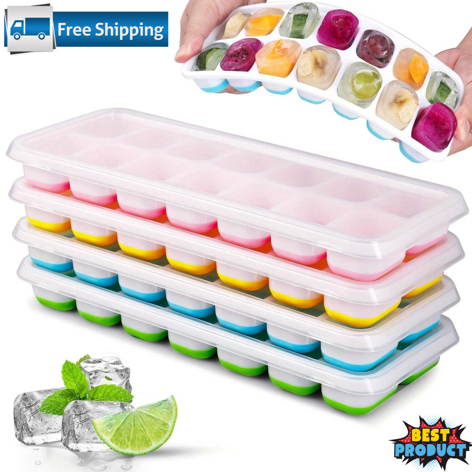 1pc Ice Cube Tray 14-cube BPA Free Ice Cube Freezer Mould With Stackable Cover