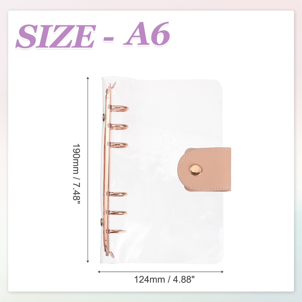 A6 Clear Notebook Binder, 6-Ring Refillable Planner Cover Binder, Gold