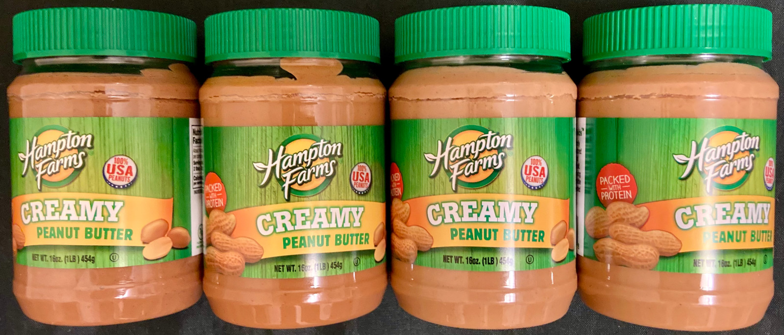 4x Jars Hampton Farms Creamy Peanut Butter Spread 16oz Made in USA NC