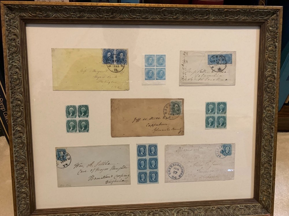 Beautiful Collection of Confederate Covers and Mint Stamps -  Framed