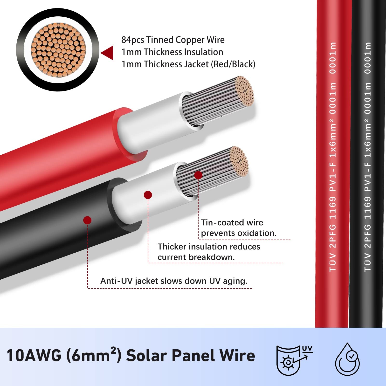 AAKL Solar Extension Cable 30 Ft 10AWG (6mm²) Power 30 feet,