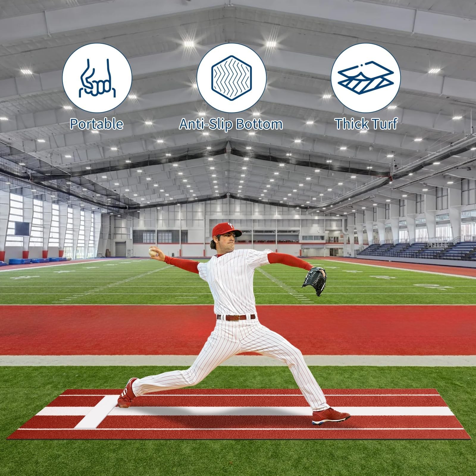 10x3ft Softball Pitching Mat, Portable Professional Mound, Non-Slip Rubber Base