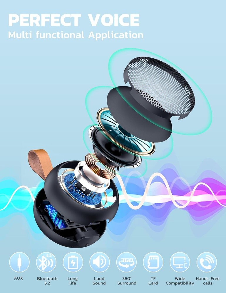 Bluetooth Speaker, IPX7 Waterproof Small Shower Speaker Wireless Bluetooth with