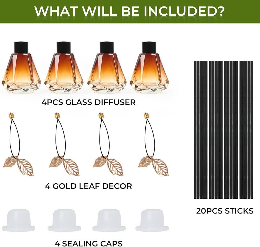 Reed Diffuser, 4Pcs Reed Diffuser Empty Bottles with 20Pcs Reed Diffuser Sticks,