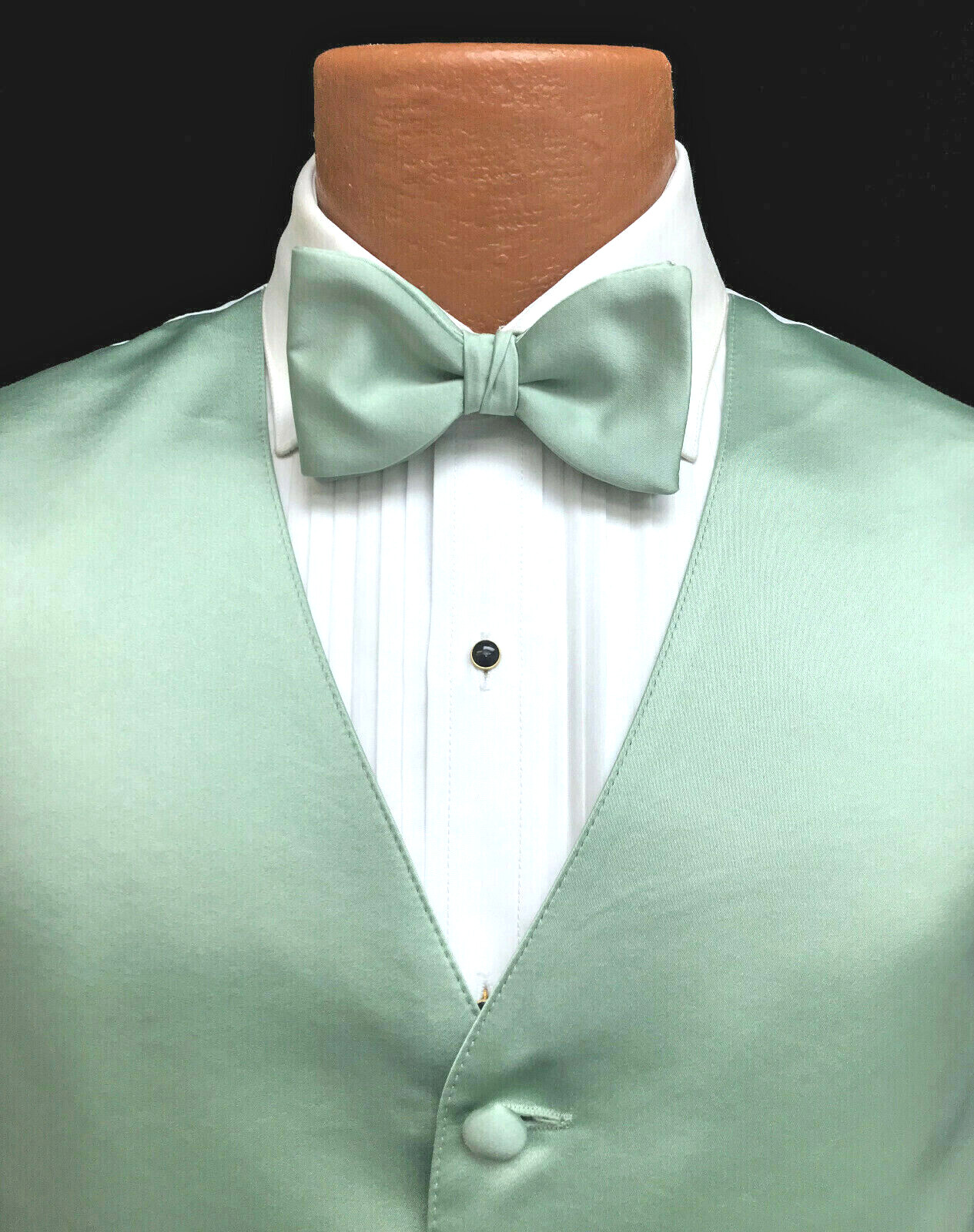 Men's Brandon Michael Mint Green Satin Tuxedo Vest with Bow Tie Size Medium M