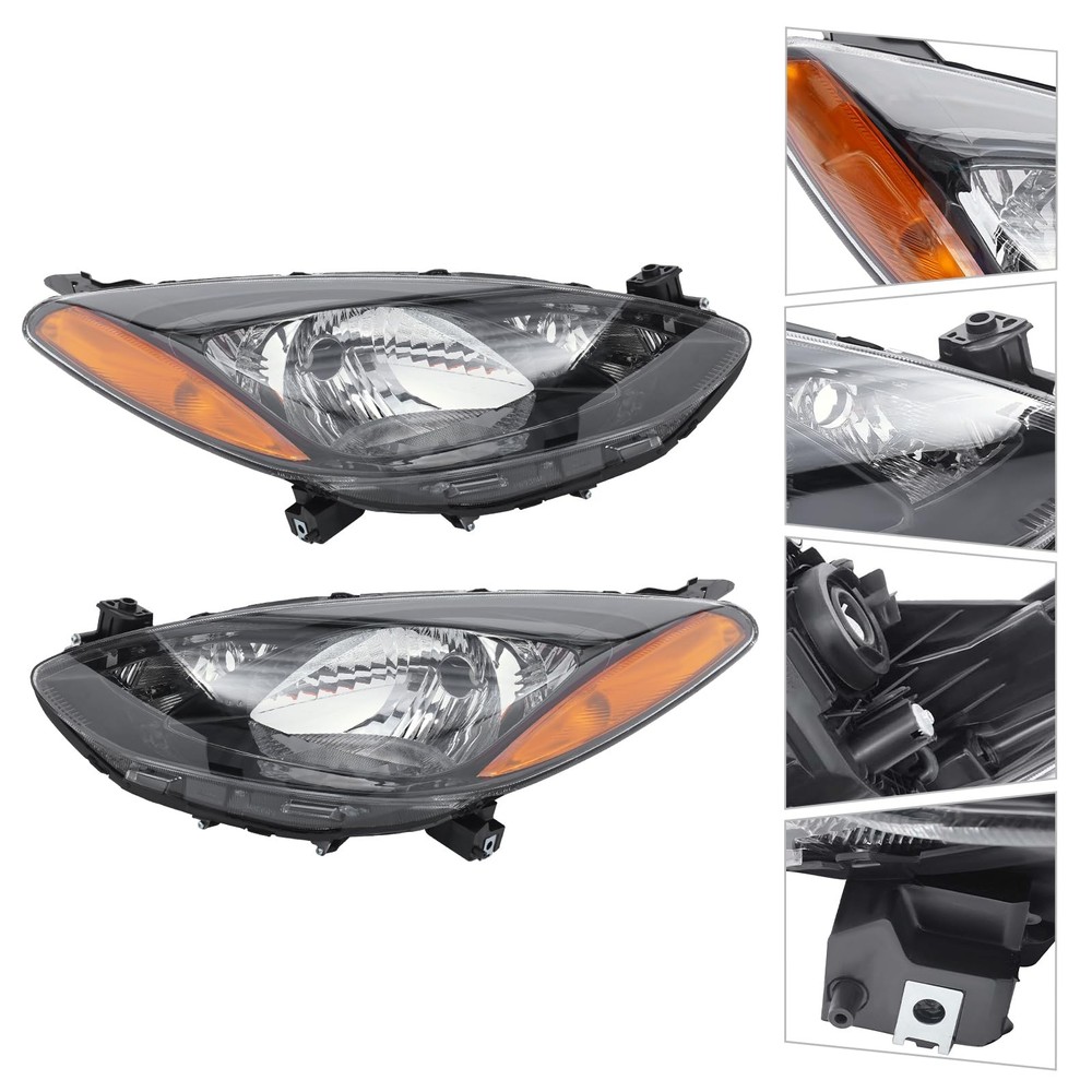 Halogen Headlights Assembly for 2011-2014 Mazda 2 Driver and Passenger Side