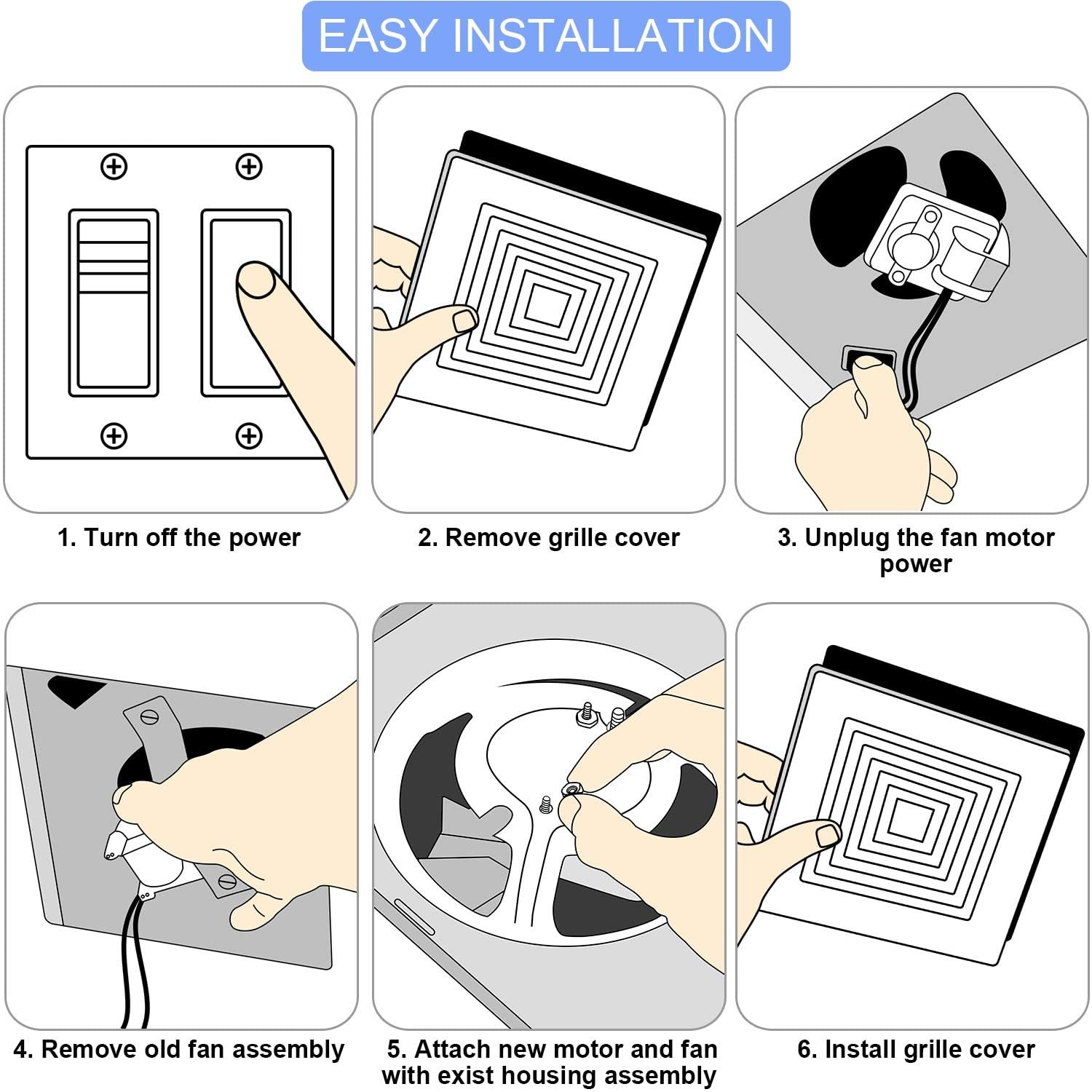 Ceoighe Bathroom Vent Exhaust Fan Motor Replacement Electric Motors Kit...