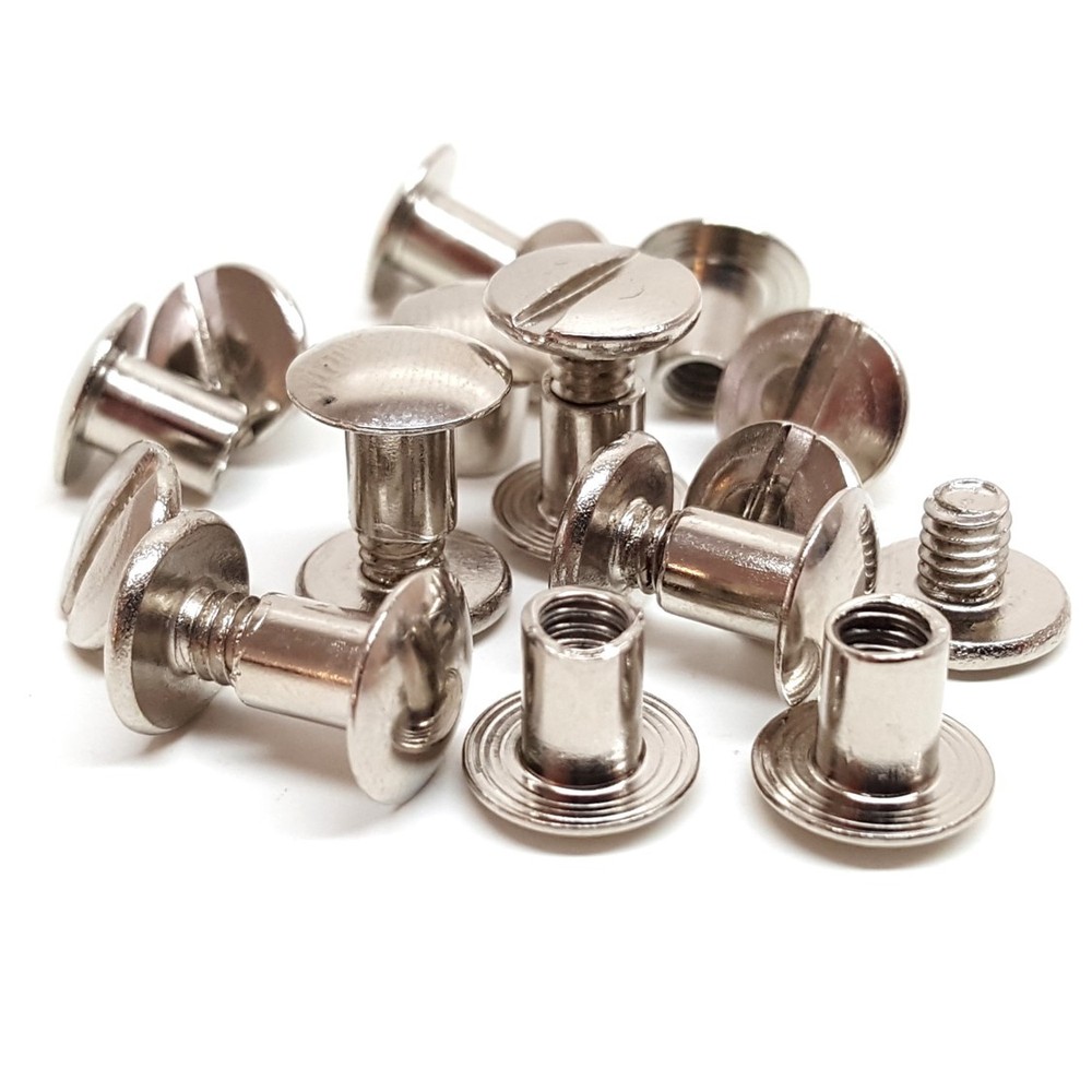 10 Pack 3/8" Nickel CHICAGO SCREWS Solid Belt/Tack Screw Post