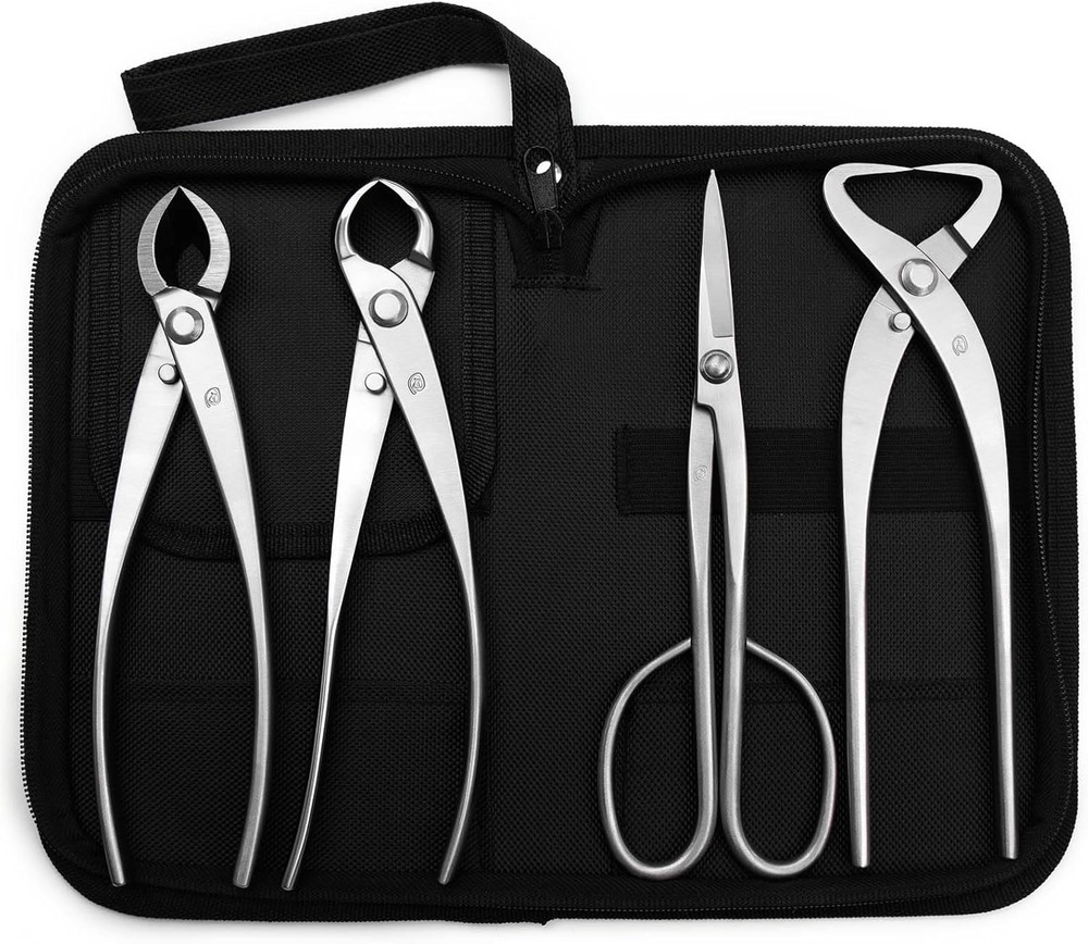 4-Pc Bonsai Tool Set Concave Cutter Trunk Splitter Scissors w/ Tool Bag