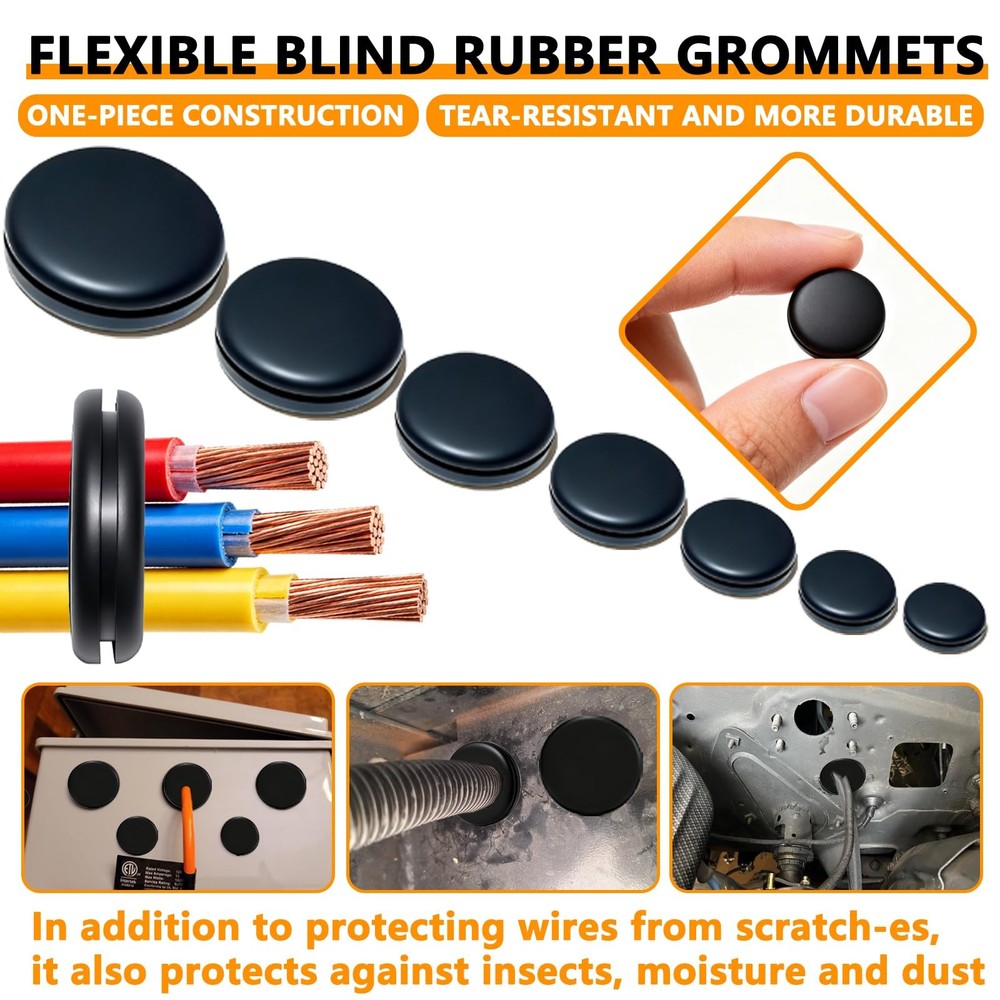 Rubber Grommet Kit 70 Pack - 7 Sizes Firewall Hole Plugs Rubber...