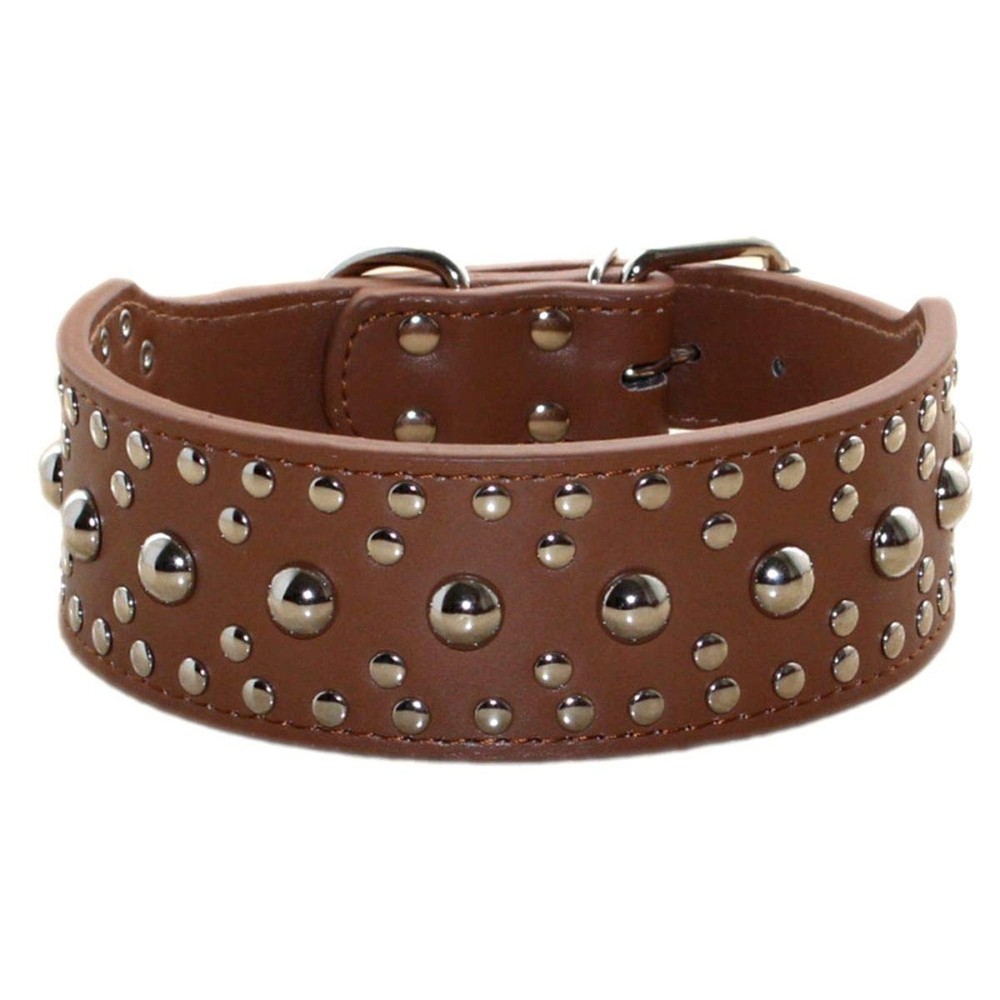 Serijoars 2" Width Leather Collar, Spiked Studded Heavy Duty Collar - Adjusta...