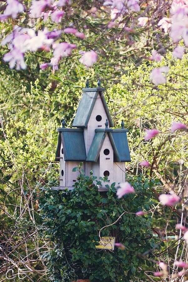 Large Blue Manor Birdhouse Weathered Country Cottage Indoor Outdoor Distressed