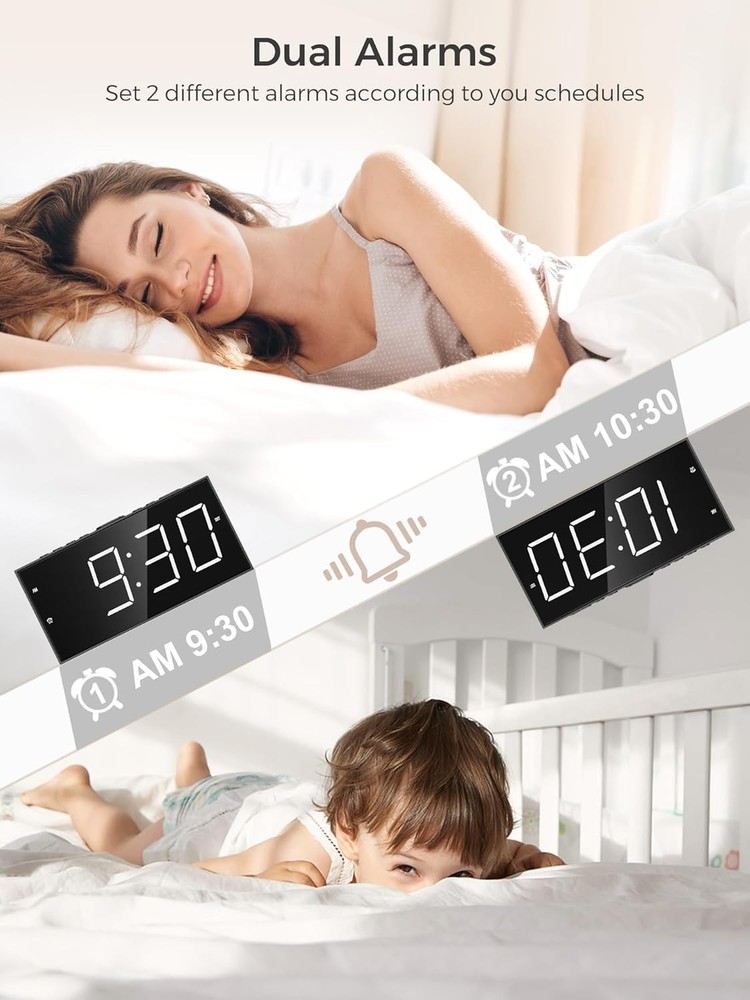 Alarm Clock for Bedroom, 2 Alarms Loud LED Big Display Plug in Simple Basic