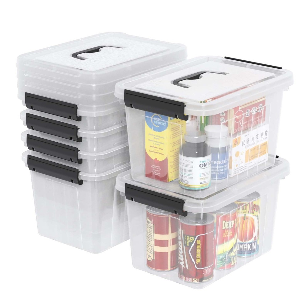 6 Quart Clear Small Storage Boxes with Handles, Plastic Storage Latching Bins...