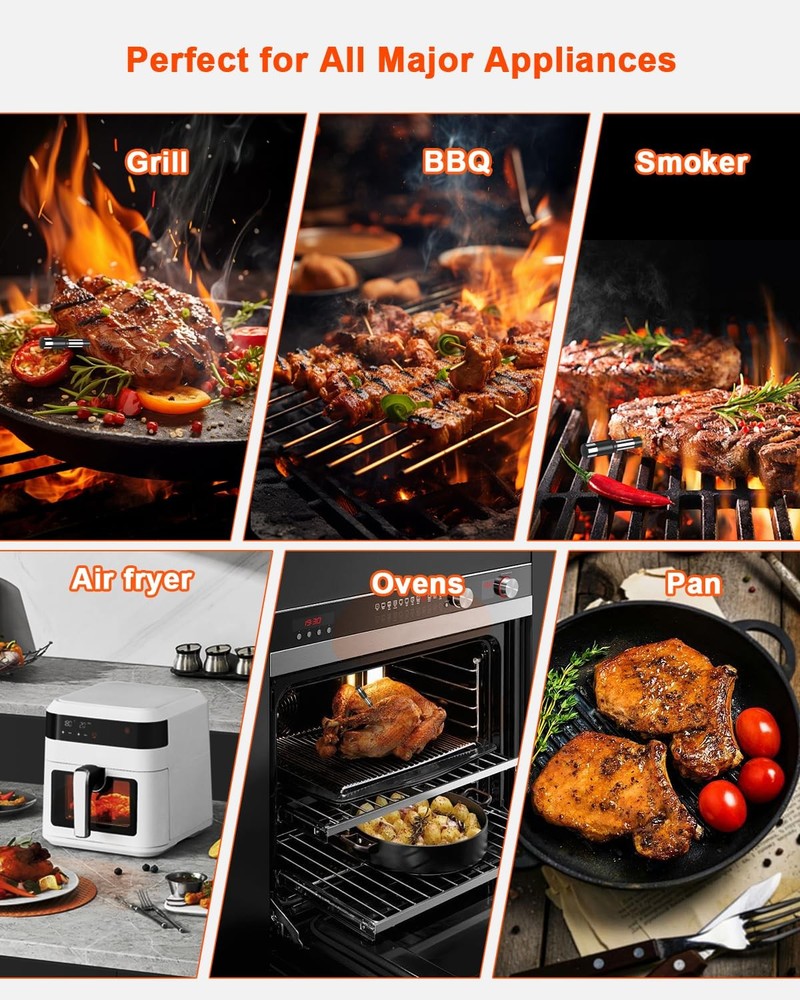 Wireless Meat Thermometer with 2 Probes & 800Ft Range - Smart Bluetooth BBQ