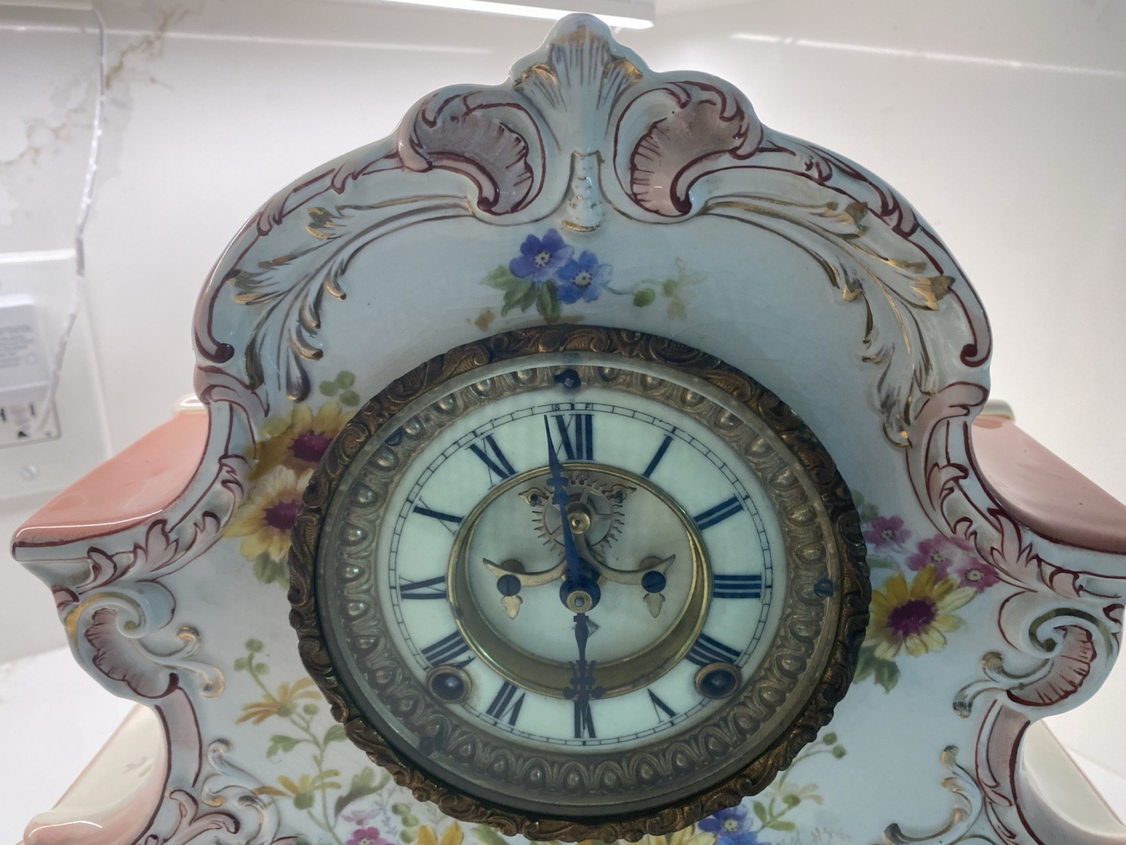ANTIQUE ANSONIA ROYAL BONN "LA NORD" KEY WIND BONG STRIKE PORCELAIN CLOCK! NICE!