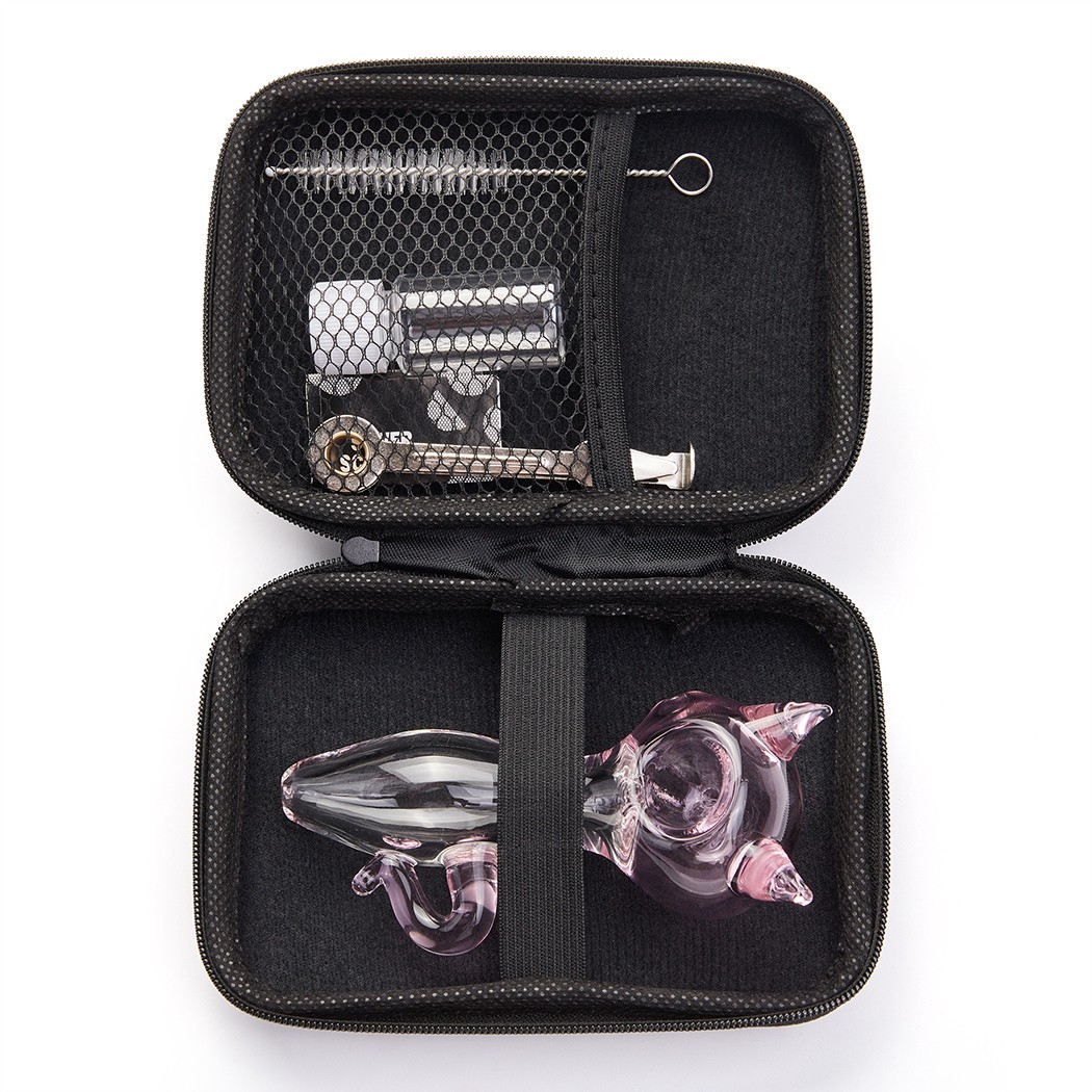 4" Cat Glass Tobacco Smoking Pipe with Brush Storage Box and Tool Hand Pipe