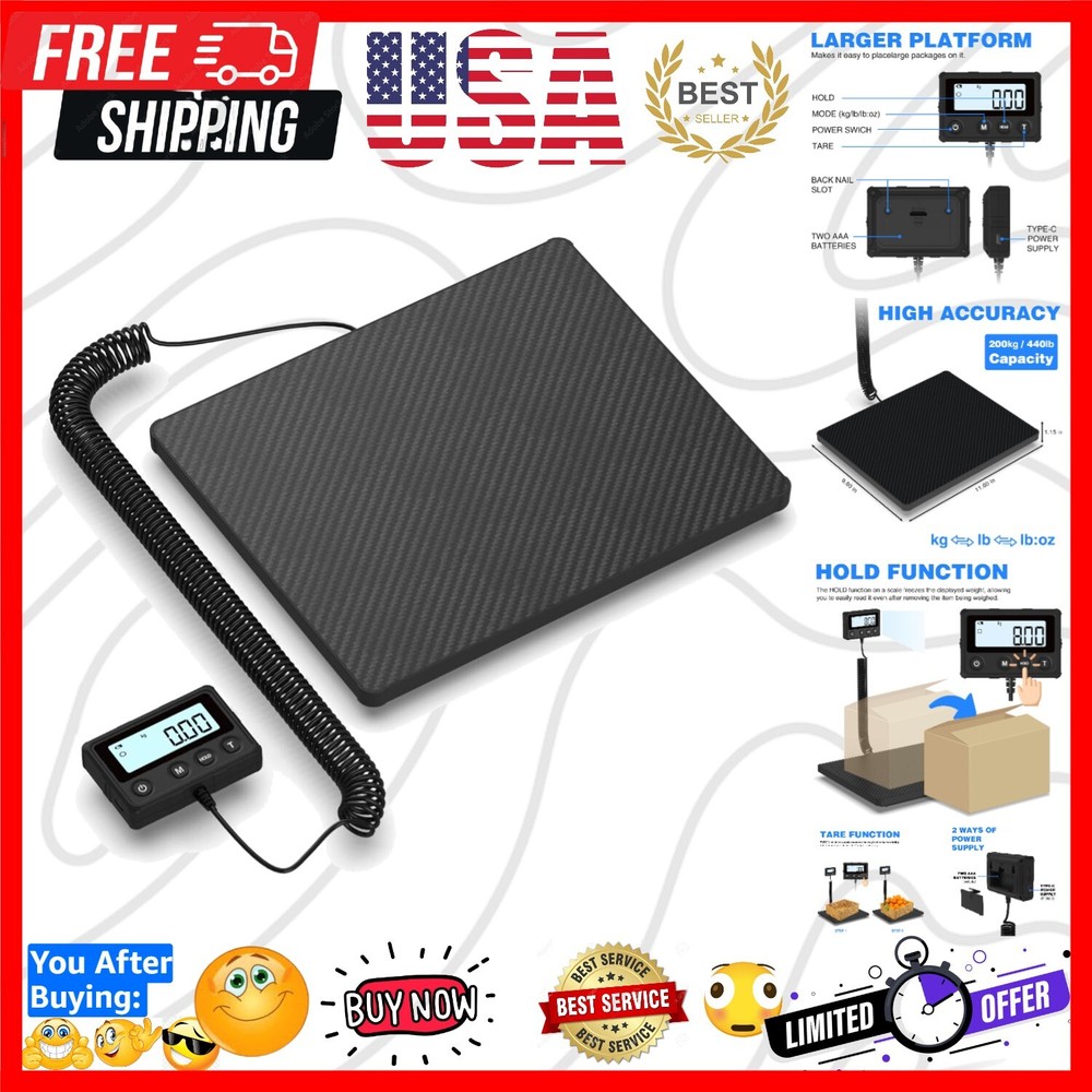 Compact LCD Postal Scale 440LB with Backlit Display - Ideal for Shipping Needs
