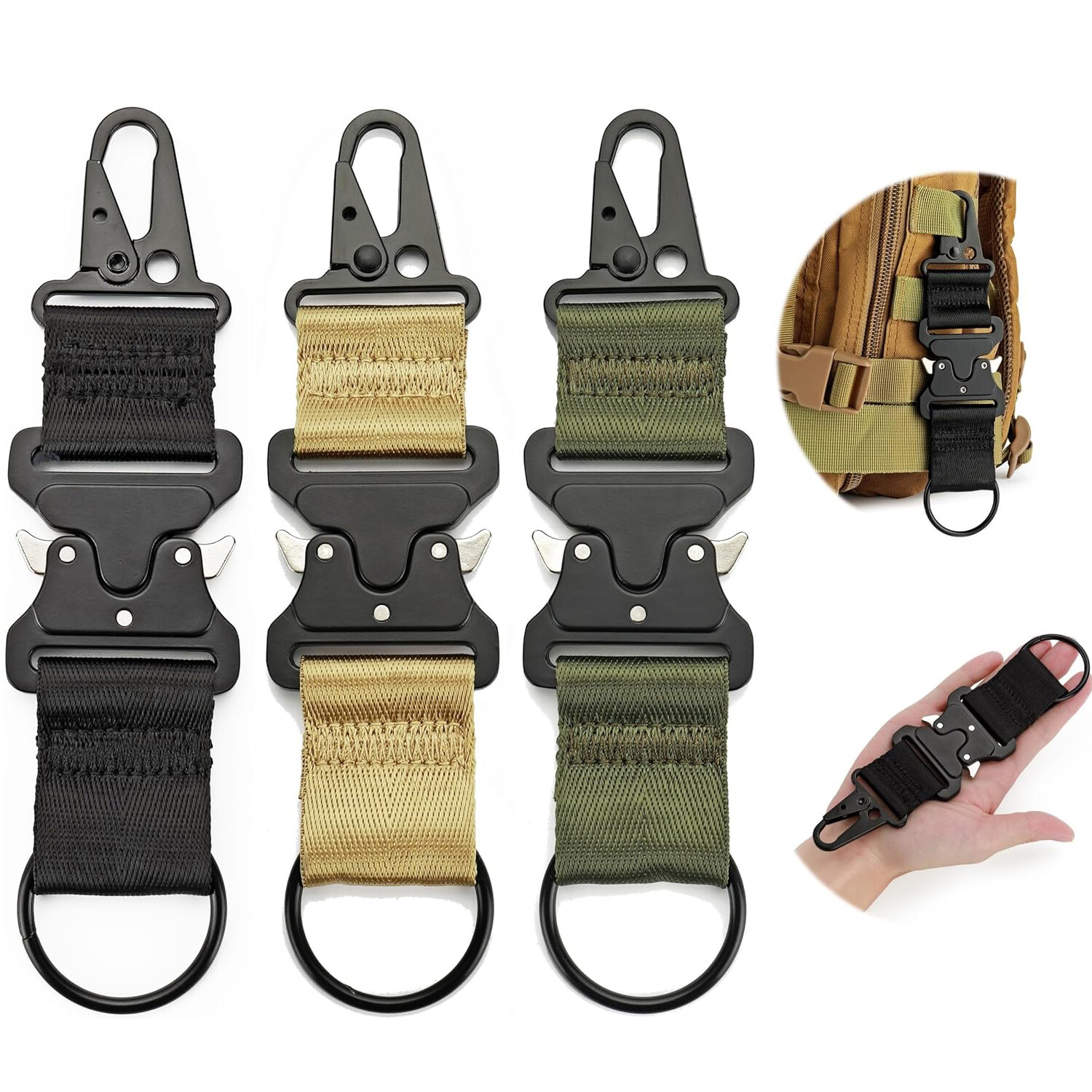 Tactical Keychain with Heavy Duty Quick Release Metal Buckle EDC Gear Clip Ring