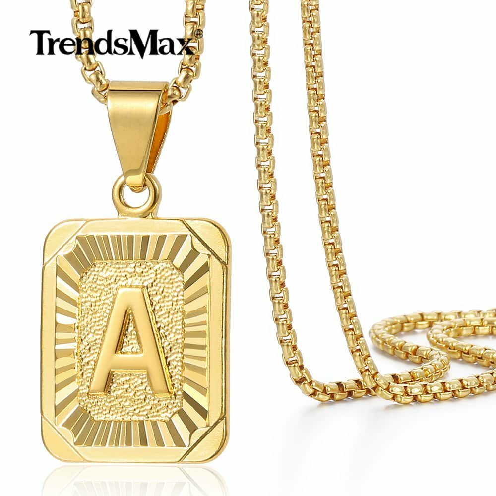 14K Gold Plated Initial Letter A-Z Pendant Necklace Choker for Mens Womens Chain