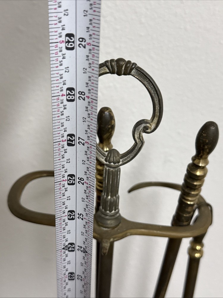 Vintage Solid Brass Fireplace Tool Set – Complete 4-Piece Hearth Set Nice Patina
