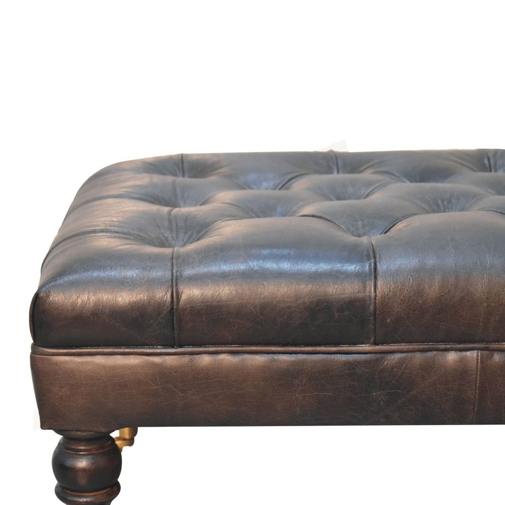 Buffalo Ash Black Leather Ottoman