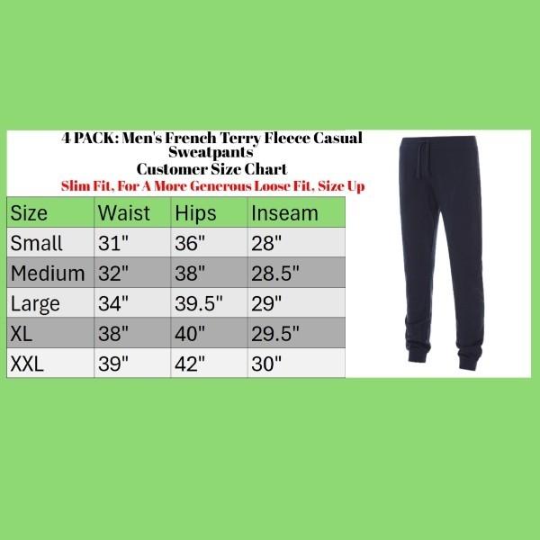 4 PACK: Men's French Terry Slim Fit Casual Jogger Sweatpants With Sizes S-XXL