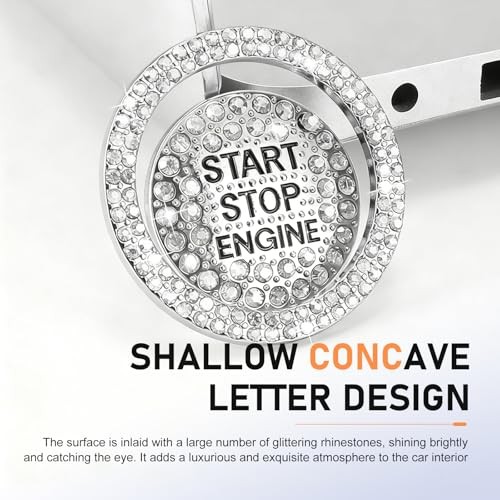 Car Engine Start Button Cover, Sparkling Rhinestone Push Start 2 PCS White