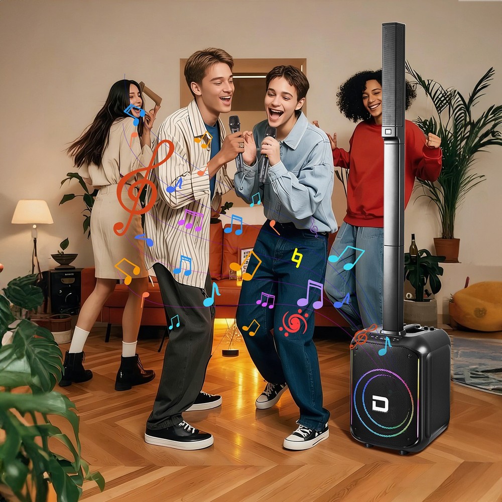 12"Portable Line Array Column PA System Sub Bass Bluetooth Mic Remote LED Lights