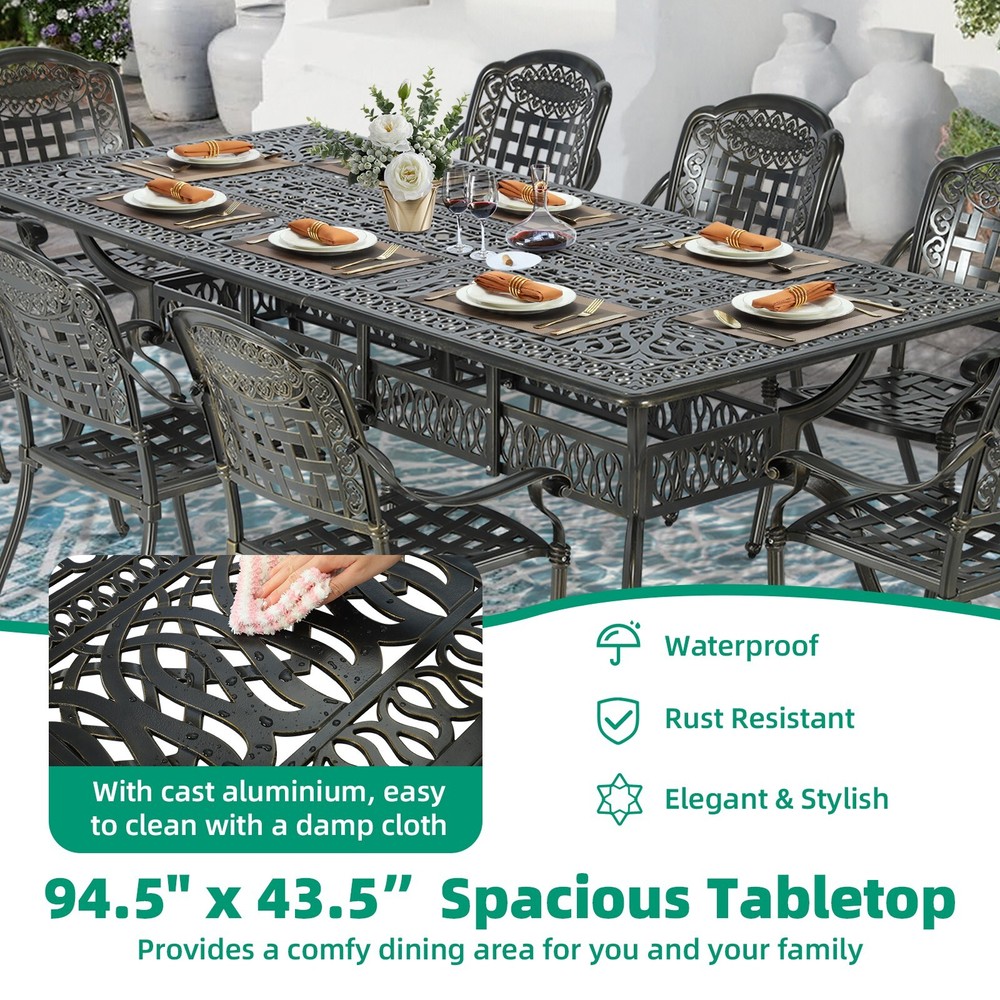 Outdoor Large Cast Aluminum Rectangle Dining Table Oversized Patio Dining Table
