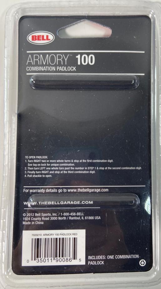 Bell Armory 100 Combination Padlock - Red