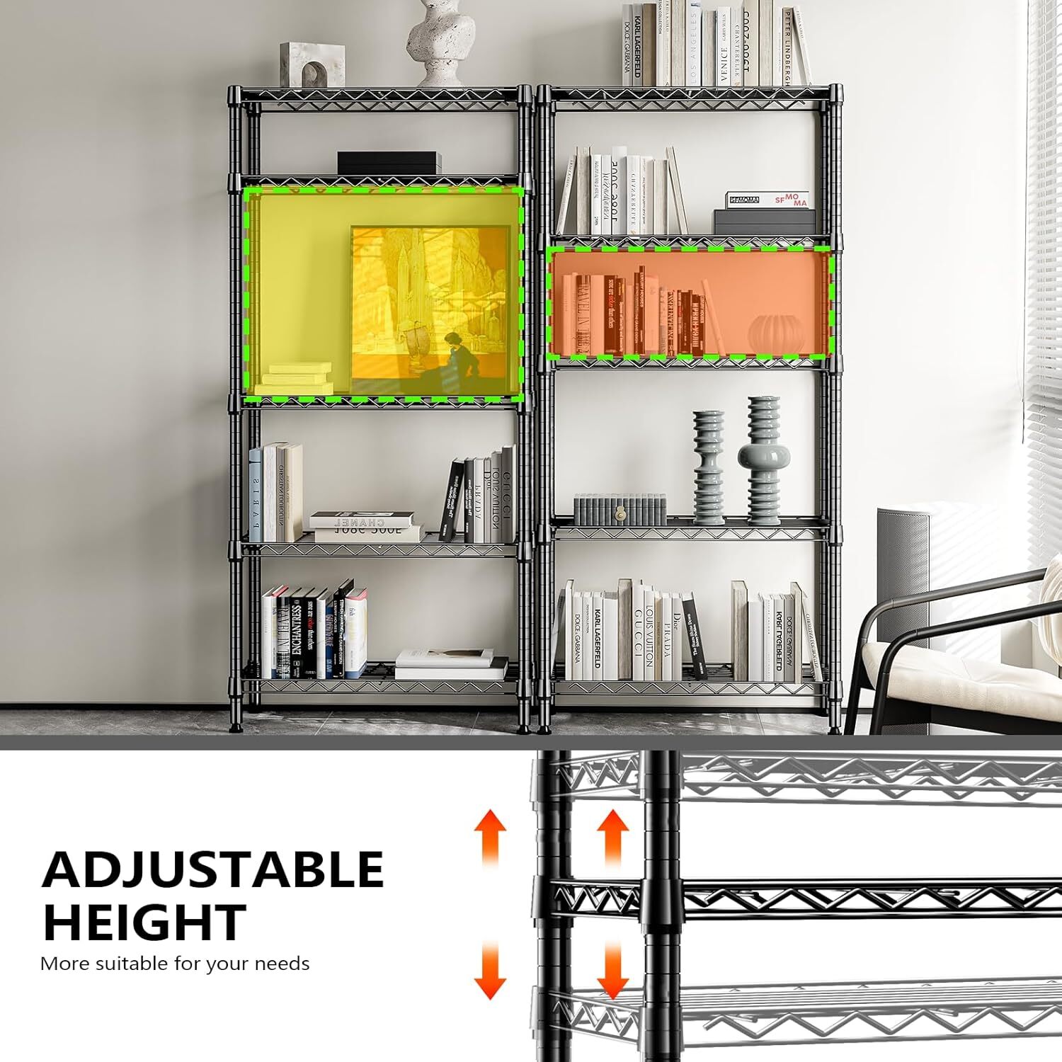 5 Tier Wire Storage Shelf Unit Steel Shelving Black Wire Pantry Shelves 12*28*58