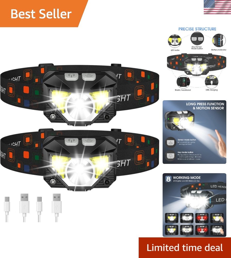 UltraBright 2-Pack Headlamps with Motion Sensor & 8 Modes