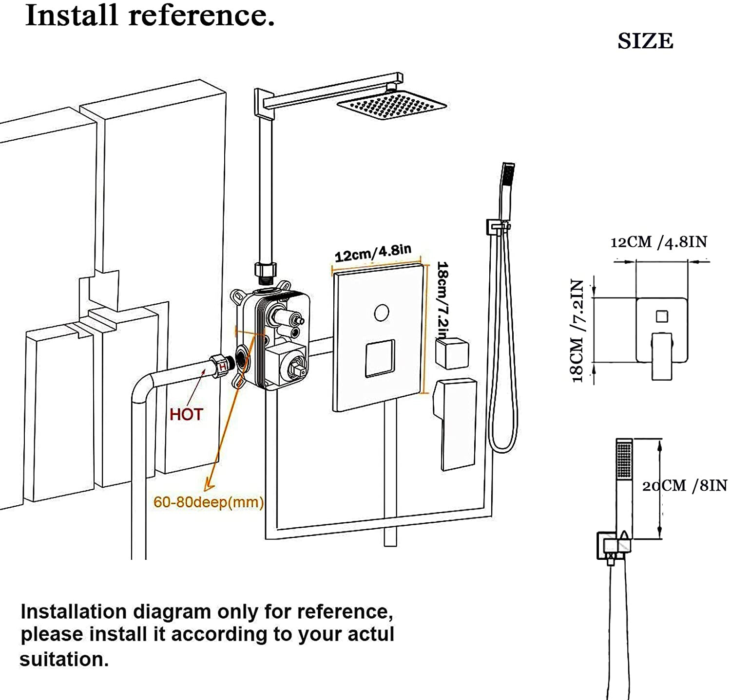 Shower Faucet Set w/Mixer Valve Kit Rainfall Shower Head Combo System Wall Mount