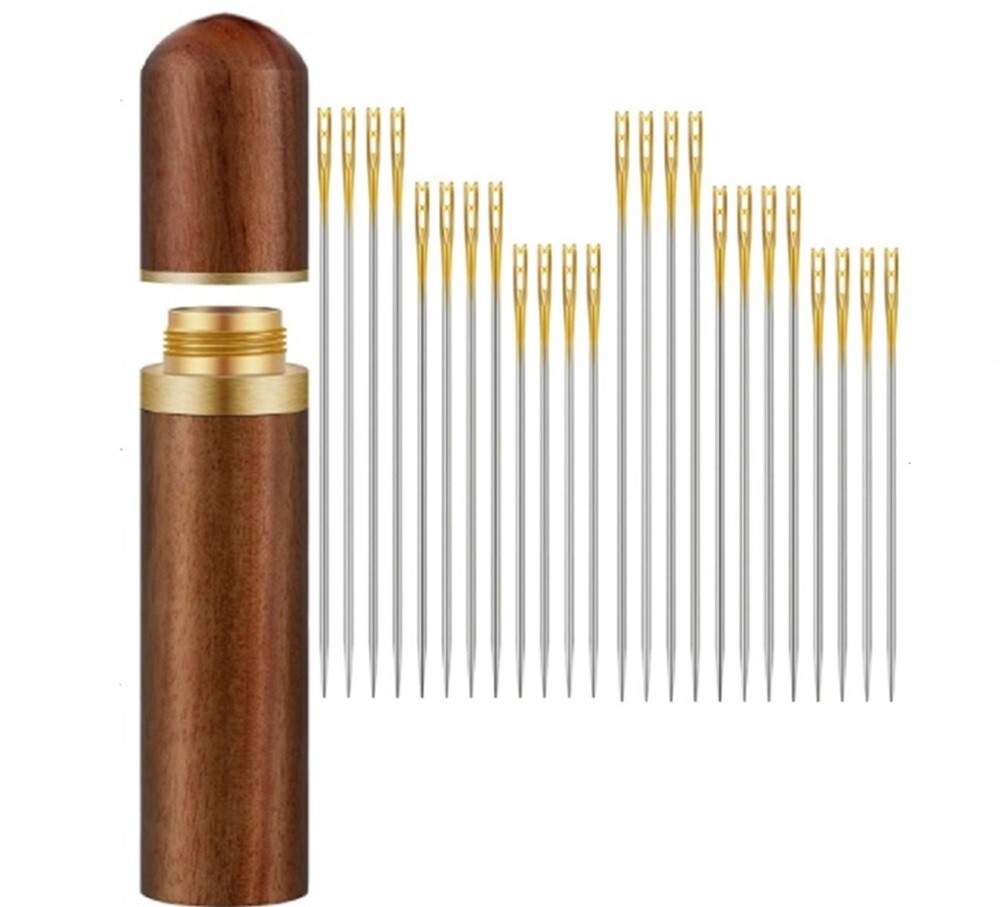 24pk Self Threading Sewing Needles Stainless Steel Darning Needles w/ Case