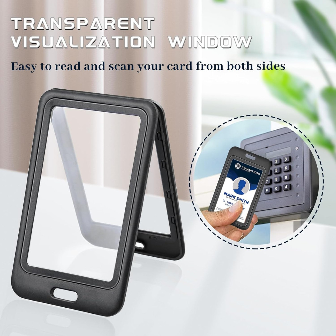 ID Badge Holder with Double-Sided Windows Hard Plastic Vertical ID Card Holder