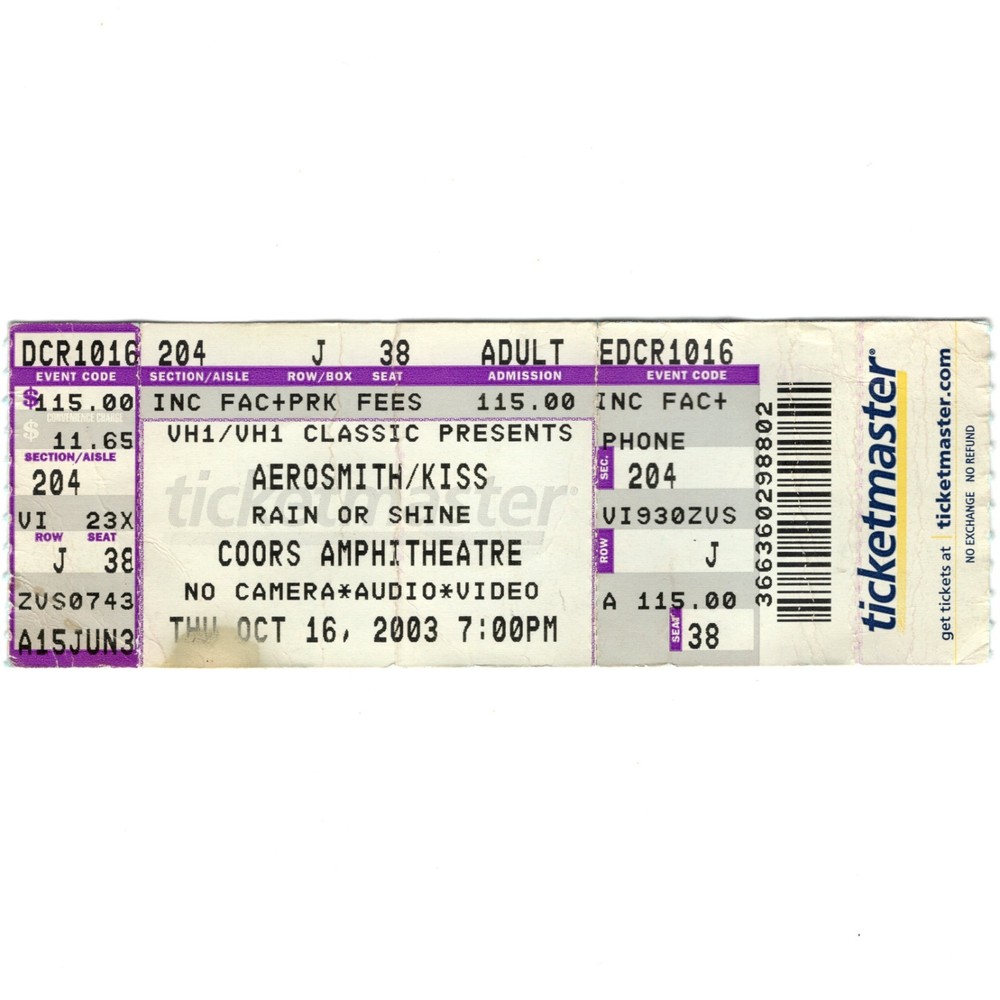 AEROSMITH & KISS Full Concert Ticket Stub CHULA VISTA CA 10/16/03 COORS Rare