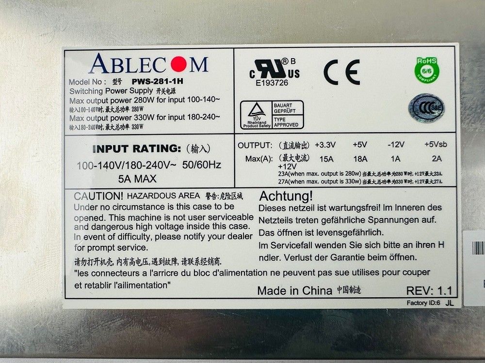 Ablecom PWS-281-1H Switching Power Supply
